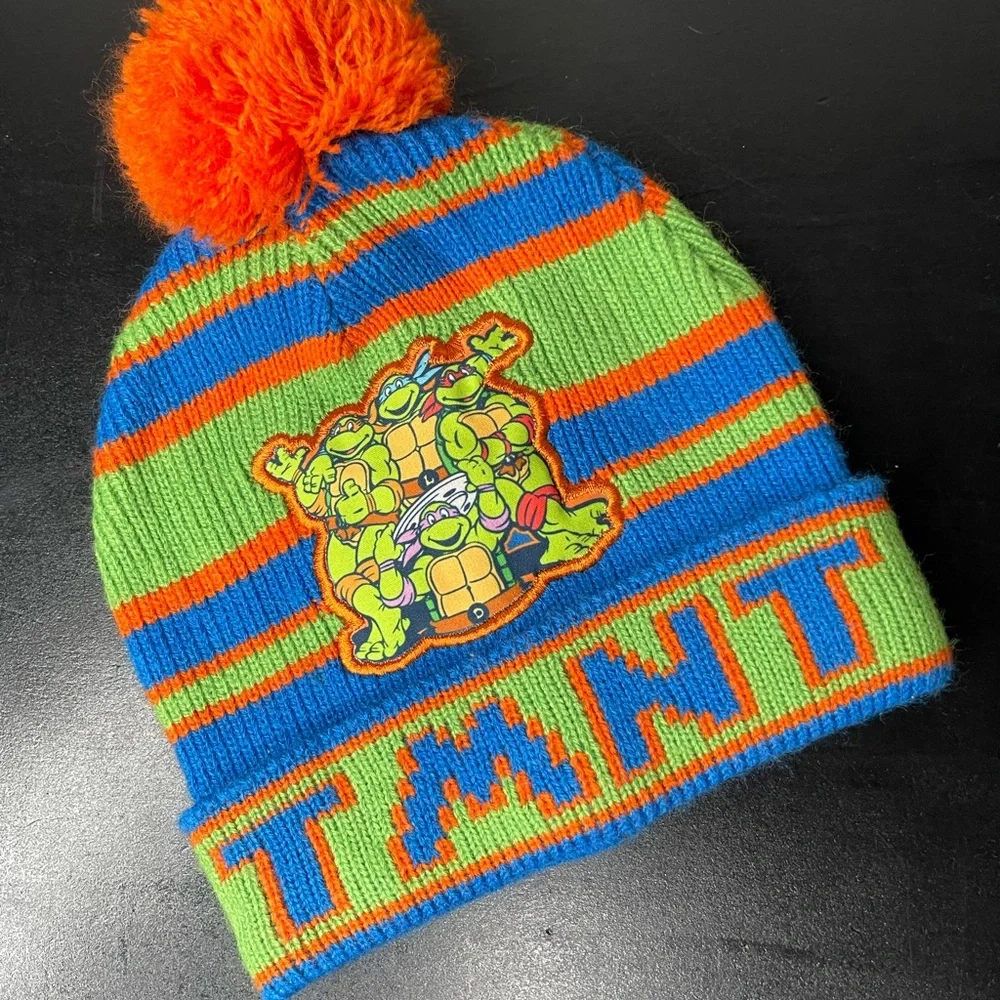 TMNT ninja turtles Nickelodeon Blue and Orange Striped Beanie